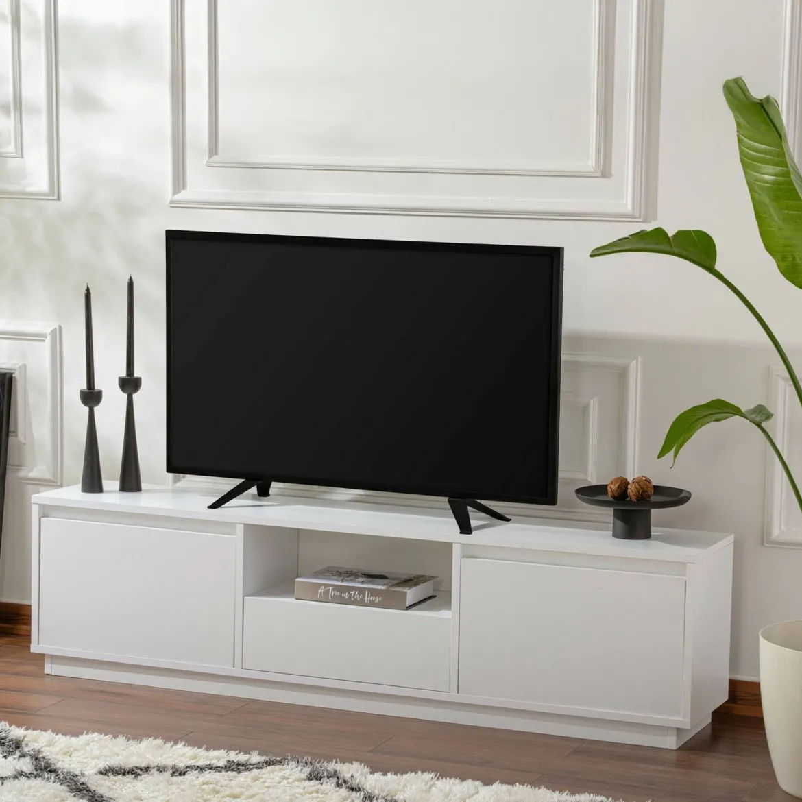 Porta TV bianco 160x29x42h cm 3 ante - Morrigan