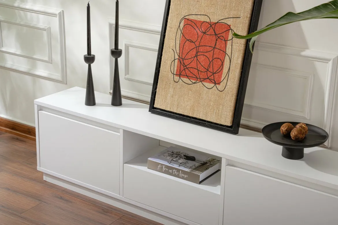 Porta TV bianco 160x29x42h cm 3 ante - Morrigan