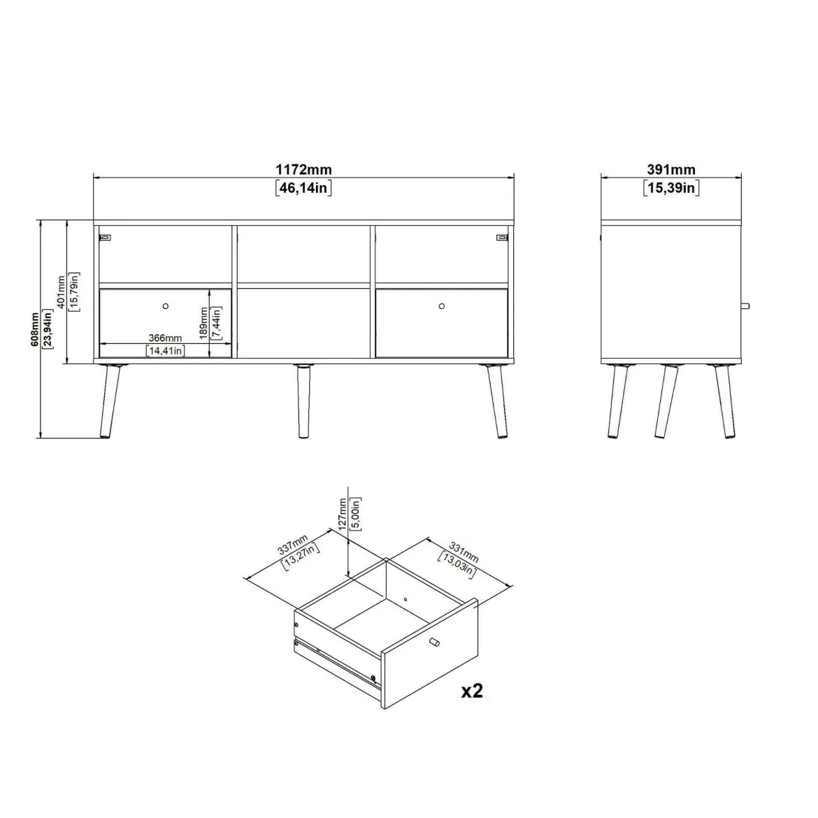 Porta TV grigio 117x39x60h cm in legno - Conte
