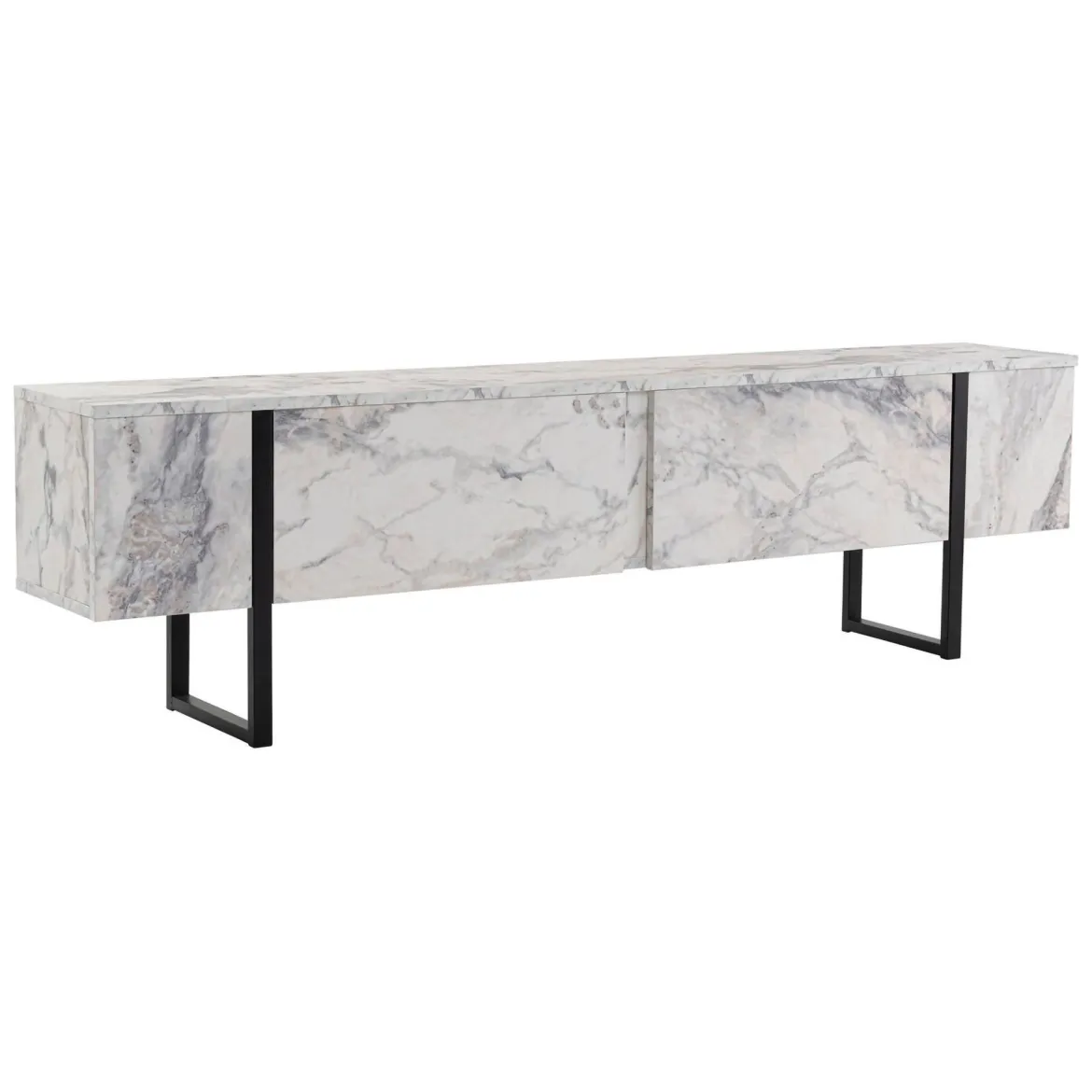 Porta TV marmo e nero 180x29x50h cm 2 ante - Lilith