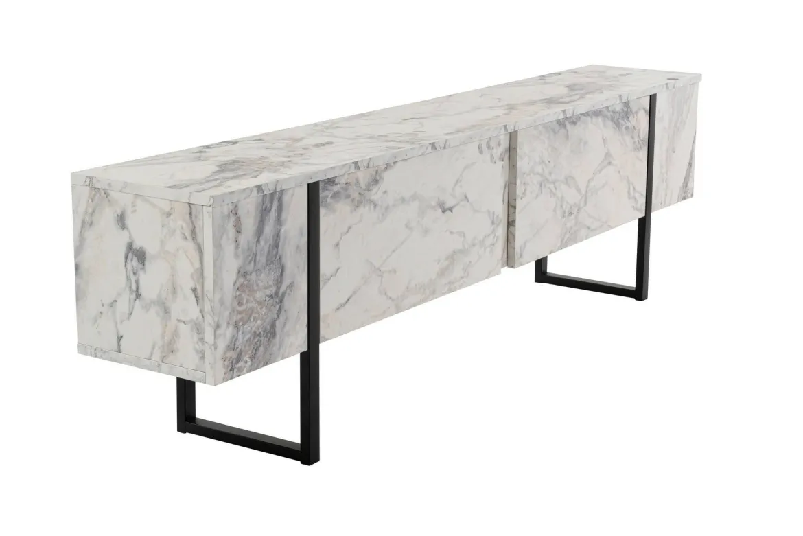 Porta TV marmo e nero 180x29x50h cm 2 ante - Lilith