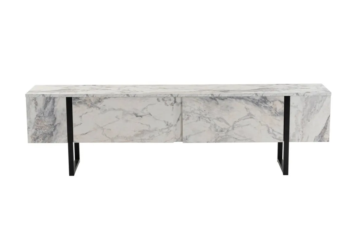 Porta TV marmo e nero 180x29x50h cm 2 ante - Lilith