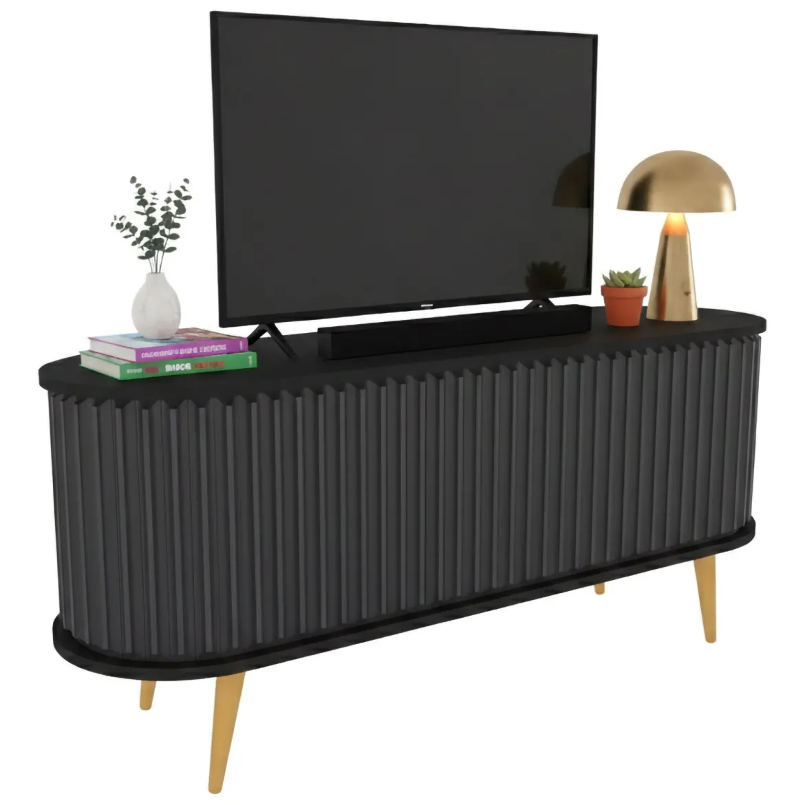 Porta TV nero e antracite 140x43x64h cm 2 ante - Bailu
