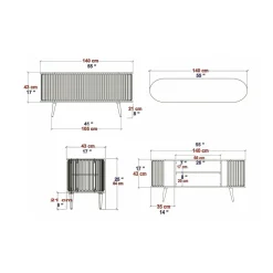 Porta TV nero e antracite 140x43x64h cm 2 ante - Bailu