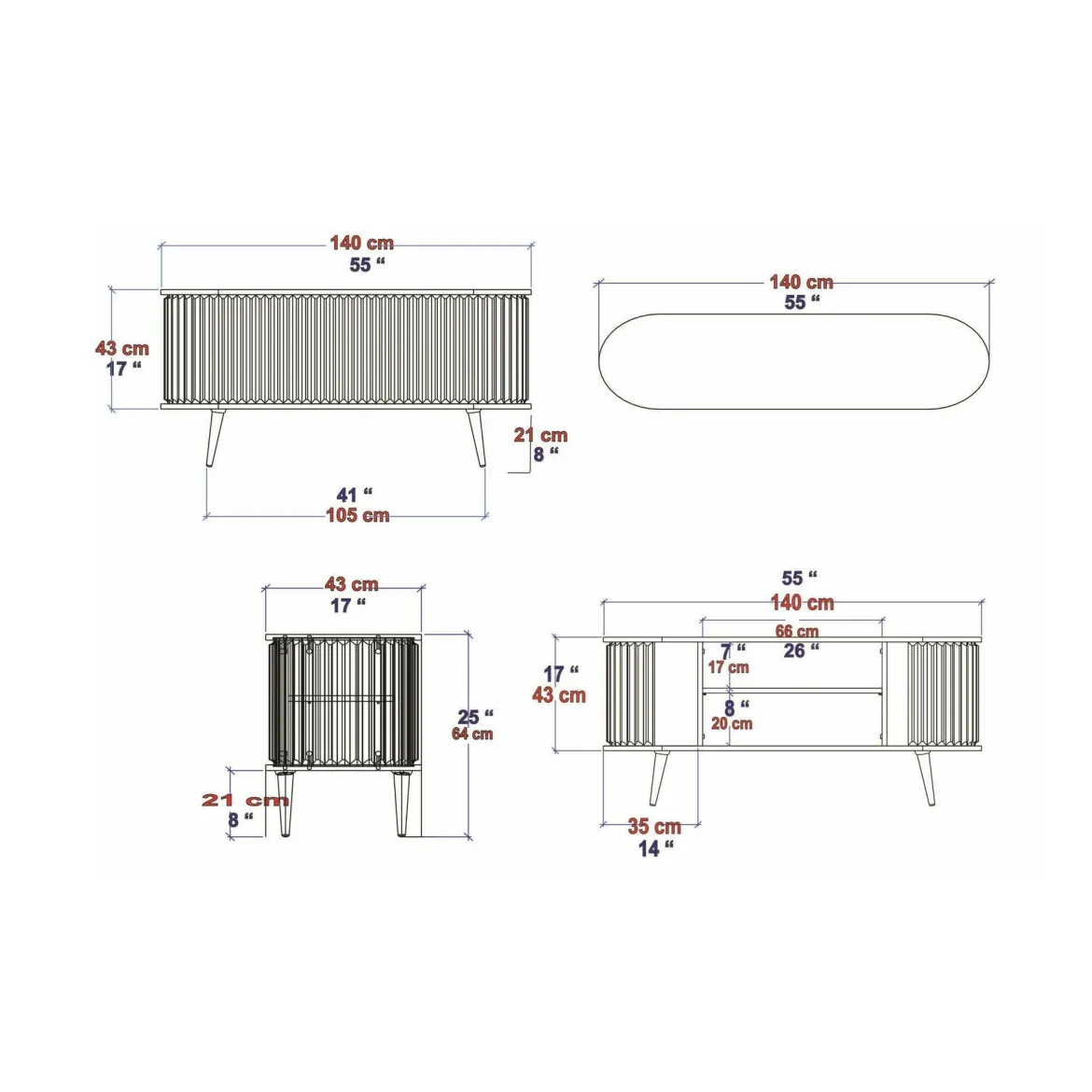 Porta TV nero e antracite 140x43x64h cm 2 ante - Bailu