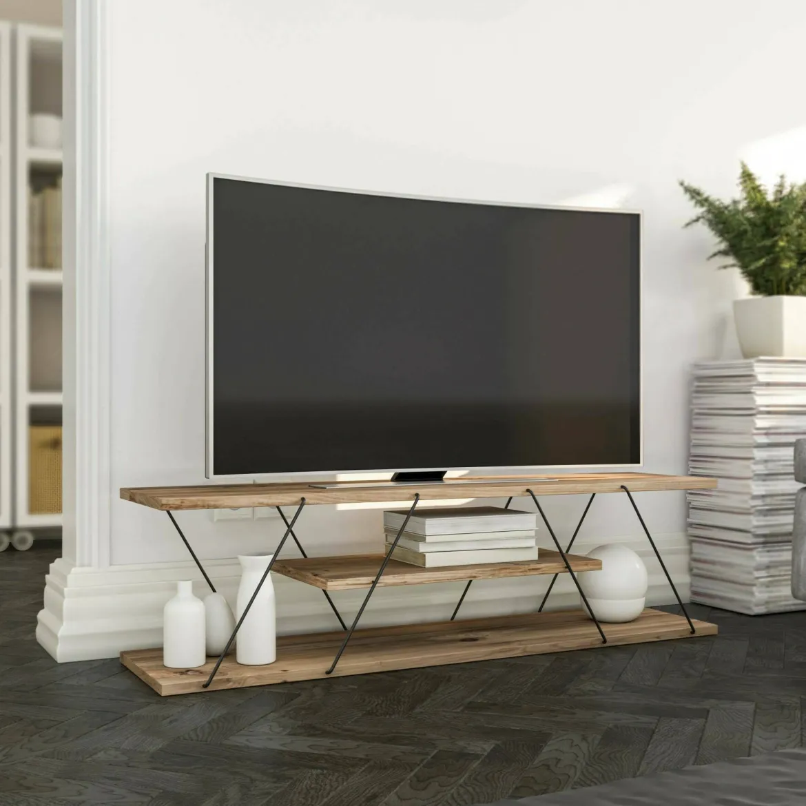 Porta TV nero,noce 120x30x33h cm in legno - Desdemona