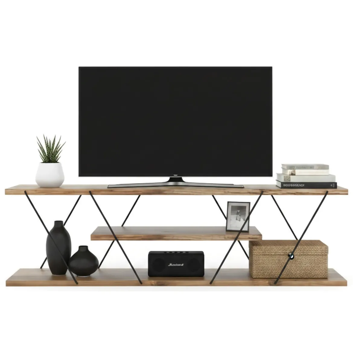 Porta TV nero,noce 120x30x33h cm in legno - Desdemona