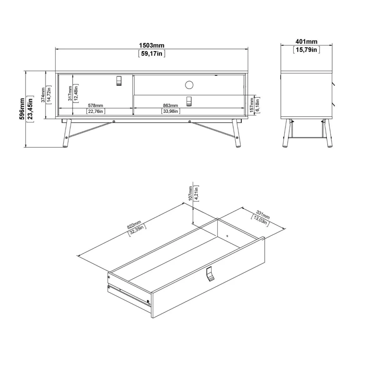 Porta TV nero,noce 155x48x48h cm in legno - Rosata