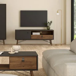 Porta TV nero,noce 155x48x48h cm in legno - Rosata