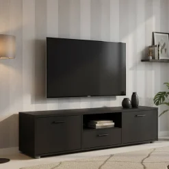 Porta TV nero 147x39x38h cm 2 ante e 1 cassetto - Charo