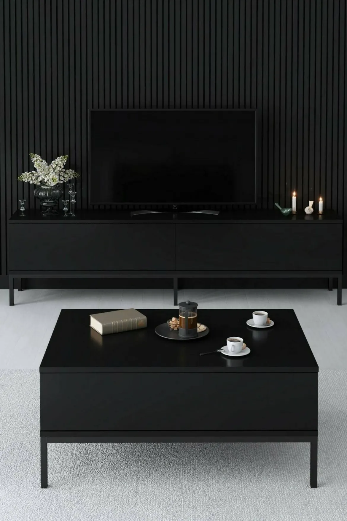 Porta TV nero 180x30x47h cm modulabile - Espero