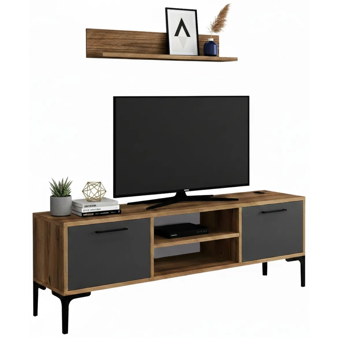 Porta TV noce e antracite 140x45x35h cm 2 ante - Arsiero