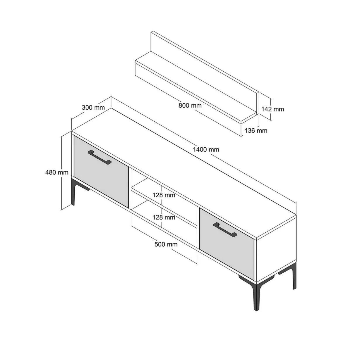 Porta TV noce e antracite 140x45x35h cm 2 ante - Arsiero
