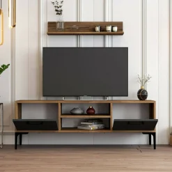 Porta TV noce e antracite 140x45x35h cm 2 ante - Arsiero