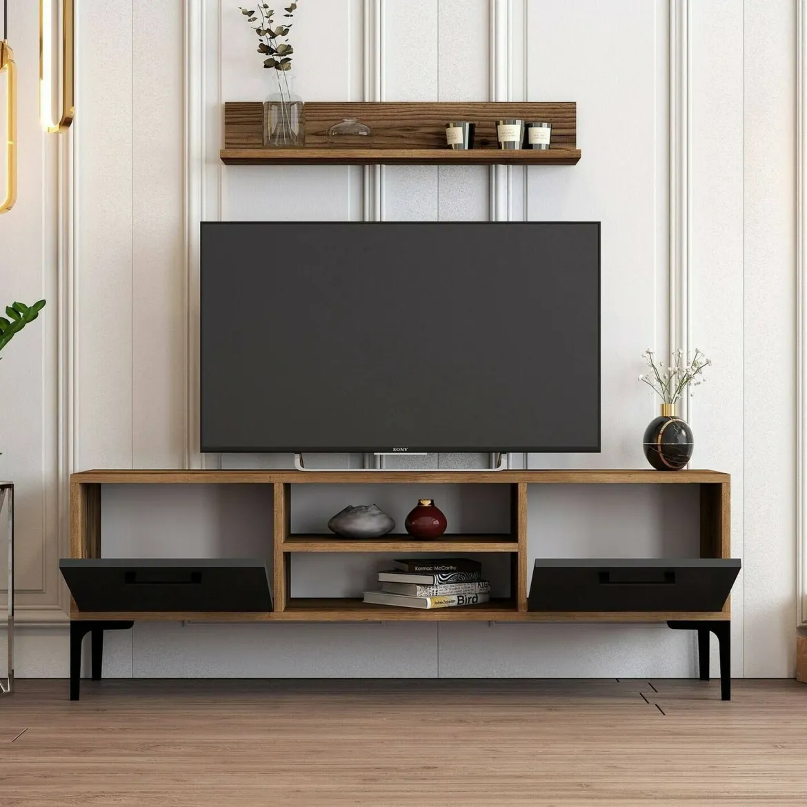 Porta TV noce e antracite 140x45x35h cm 2 ante - Arsiero