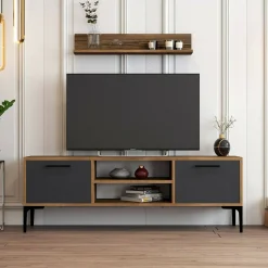 Porta TV noce e antracite 140x45x35h cm 2 ante - Arsiero