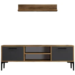 Porta TV noce e antracite 140x45x35h cm 2 ante - Arsiero