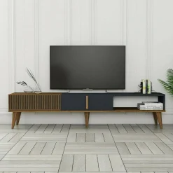 Porta TV noce e antracite 180x47x35h cm modulabile - Angiari