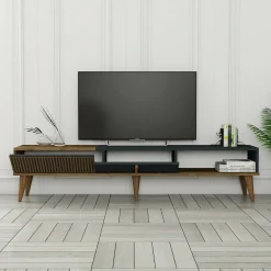 Porta TV noce e antracite 180x47x35h cm modulabile - Angiari