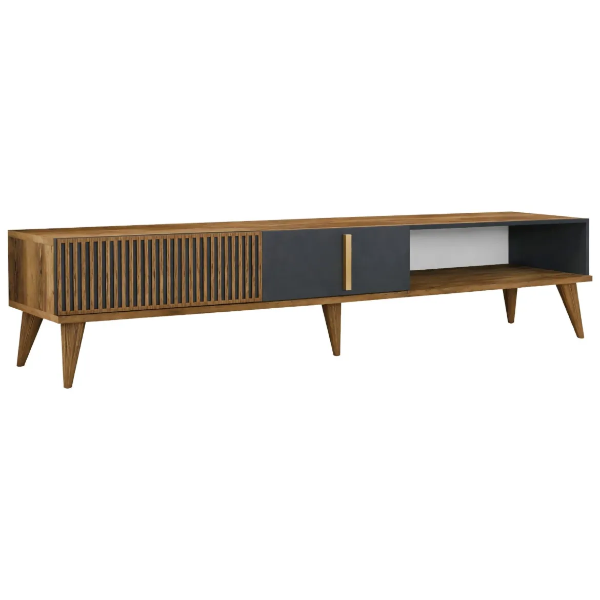 Porta TV noce e antracite 180x35x40h cm 2 ante e 1 cassetto - Jakuchu
