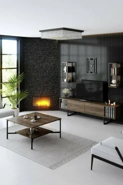 Porta TV noce e nero 180x30x48h cm 2 ante - Iva