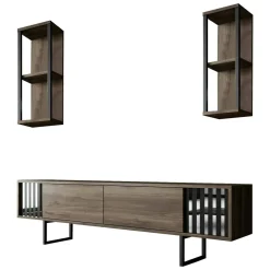 Porta TV noce e nero 180x30x48h cm 2 ante - Iva