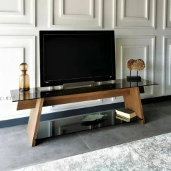 Porta TV noce e nero 158x40x45h cm in legno - Amorosi