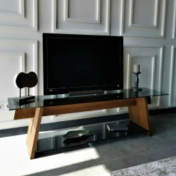 Porta TV noce e nero 158x40x45h cm in legno - Amorosi