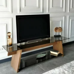 Porta TV noce e nero 158x40x45h cm in legno - Amorosi