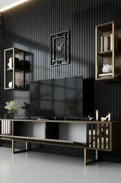 Porta TV noce e nero 180x30x48h cm modulabile - Artinay