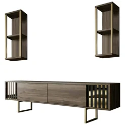 Porta TV noce e nero 180x30x48h cm modulabile - Artinay