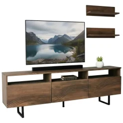 Porta TV noce 170x30x40h cm 3 ante legno massello - Ulana