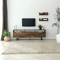 Porta TV noce 170x30x40h cm 3 ante legno massello - Ulana