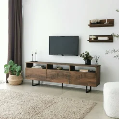 Porta TV noce 170x30x40h cm 3 ante legno massello - Ulana