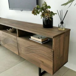 Porta TV noce 170x30x40h cm 3 ante legno massello - Ulana