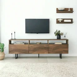 Porta TV noce 170x30x40h cm 3 ante legno massello - Ulana