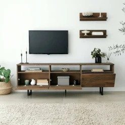 Porta TV noce 170x30x40h cm 3 ante legno massello - Ulana