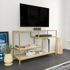 Porta TV oro e quercia 120x39x75h cm in legno - Ivette