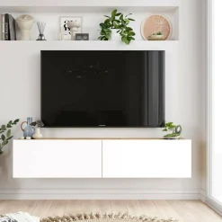 Porta TV quercia e bianco 140x43x64h cm 2 ante - Bailu