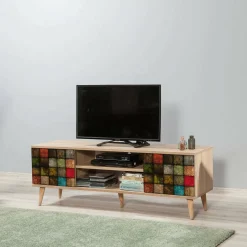 Porta TV quercia e multicolore 140x40x50h cm 2 ante - Enrica