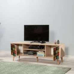 Porta TV quercia e multicolore 140x40x50h cm 2 ante - Enrica