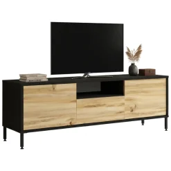 Porta TV quercia e nero 140x35x46h cm 3 ante - Khagan