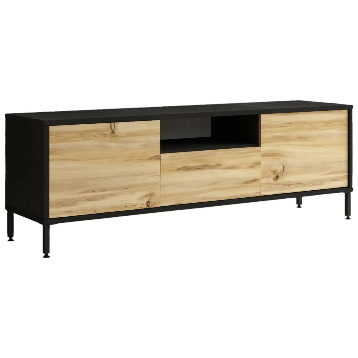 Porta TV quercia e nero 140x35x46h cm 3 ante - Khagan