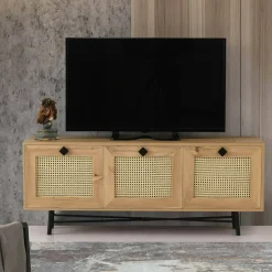 Porta TV quercia e nero 140x40x60h cm 3 ante - Assemini