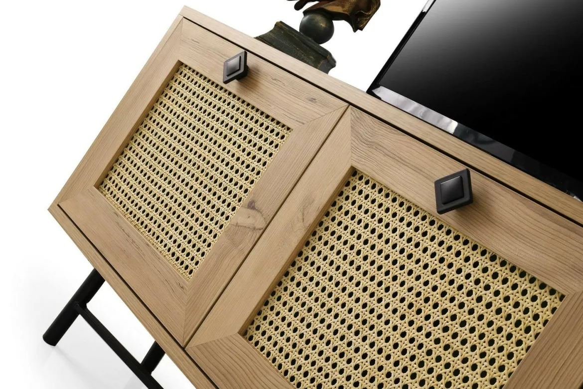 Porta TV quercia e nero 140x40x60h cm 3 ante - Assemini