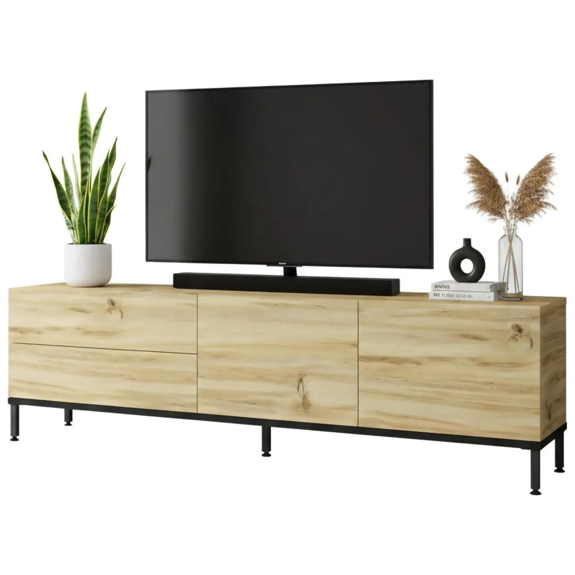 Porta TV quercia e nero 170x35x46h cm 2 ante e 1 cassetto - Ballao