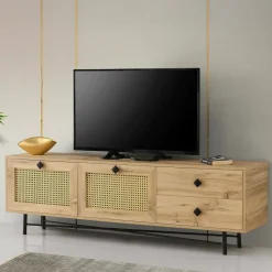 Porta TV quercia e nero 180x40x60h cm 2 ante e 2 cassetti - Apollinare