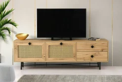 Porta TV quercia e nero 180x40x60h cm 2 ante e 2 cassetti - Apollinare