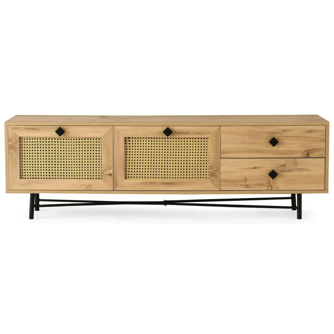 Porta TV quercia e nero 180x40x60h cm 2 ante e 2 cassetti - Apollinare