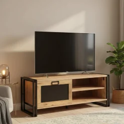 Porta TV quercia e nero 130x45x50h cm in legno - Luban